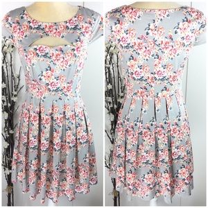 LC Gray Pink Peek A Boo Cap Sleeve Dress